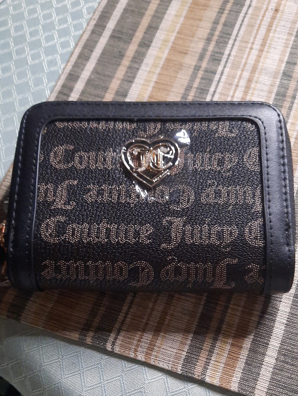 Juicy Couture Black and Gold Monogram Zip Wallet